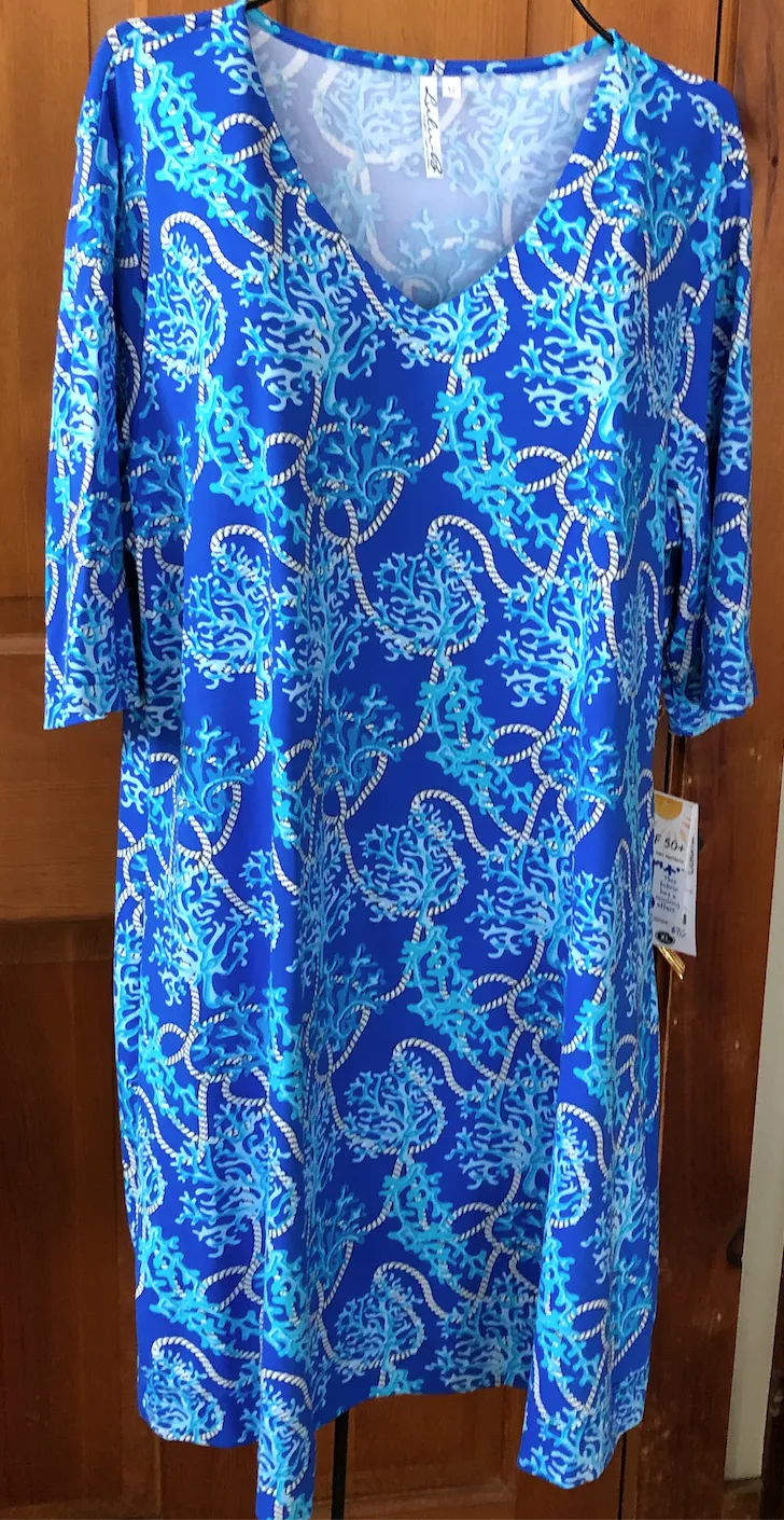 LuluB Elbow Sleeve V-Neck Travel Dress with UPF 50  and Coolant in Fabric